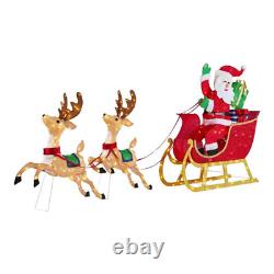 Santa Sleigh Two Reindeers 8.5 ft LED Light Colorful Christmas Outdoor Decors