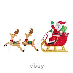 Santa Sleigh Two Reindeers 8.5 ft LED Light Colorful Christmas Outdoor Decors
