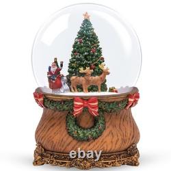 Santa Sleigh and Reindeer Christmas Tree Snow Globe, Glittering Snowflakes, F