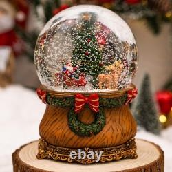 Santa Sleigh and Reindeer Christmas Tree Snow Globe, Glittering Snowflakes, F