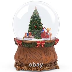 Santa Sleigh and Reindeer Christmas Tree Snow Globe, Glittering Snowflakes, F
