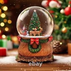 Santa Sleigh and Reindeer Christmas Tree Snow Globe, Glittering Snowflakes, F