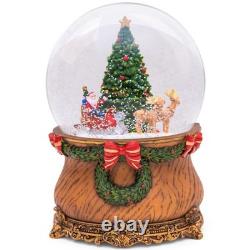 Santa Sleigh and Reindeer Christmas Tree Snow Globe, Glittering Snowflakes, F