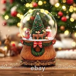 Santa Sleigh and Reindeer Christmas Tree Snow Globe, Glittering Snowflakes, F