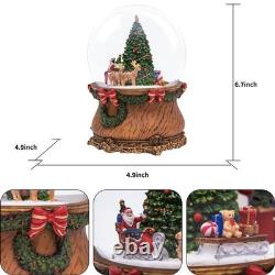 Santa Sleigh and Reindeer Christmas Tree Snow Globe, Glittering Snowflakes, F