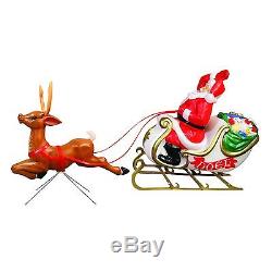 Santa Sleigh and Reindeer Light Up Christmas Yard Decoration Blow Mold
