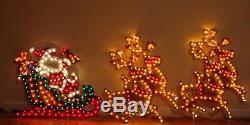 Santa Sleigh and Reindeer Lighted Outdoor Christmas Yard Holiday Decoration NEW