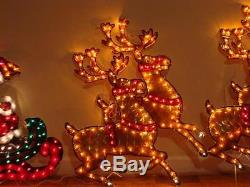 Santa Sleigh and Reindeer Lighted Outdoor Christmas Yard Holiday Decoration NEW