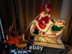 Santa Sleigh and Reindeer Vintage Blow Mold