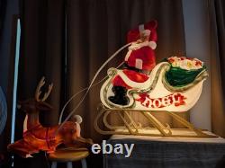 Santa Sleigh and Reindeer Vintage Blow Mold