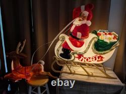 Santa Sleigh and Reindeer Vintage Blow Mold