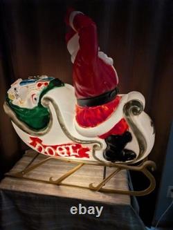Santa Sleigh and Reindeer Vintage Blow Mold