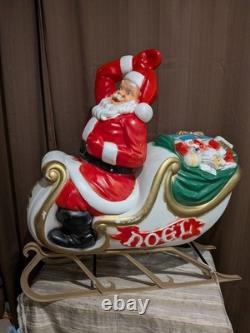 Santa Sleigh and Reindeer Vintage Blow Mold