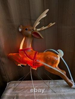 Santa Sleigh and Reindeer Vintage Blow Mold