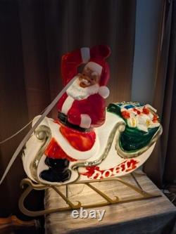 Santa Sleigh and Reindeer Vintage Blow Mold