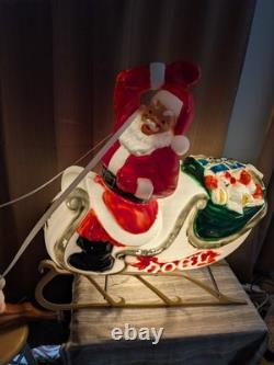 Santa Sleigh and Reindeer Vintage Blow Mold