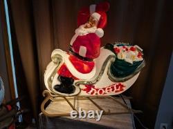 Santa Sleigh and Reindeer Vintage Blow Mold