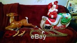 Santa Sleigh with Reindeer Lighted Blow Mold, 72 Christmas Yard Decoration, NEW