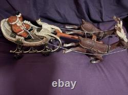 Santa Sleigh with Reindeer Metal Figurine, Hand Painted HUBLEY ANTIQUE