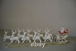 Santa Spaghetti 9 Reindeer Rudolph Sleigh Ceramic Vintage Christmas Decor MCM