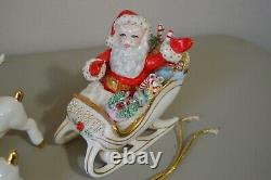 Santa Spaghetti 9 Reindeer Rudolph Sleigh Ceramic Vintage Christmas Decor MCM