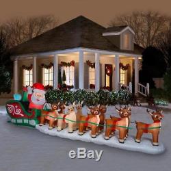 Santa With Rudolph And The Other 8 Reindeer Sleigh Christmas Airblown Inflatable
