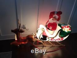 Santa With Sleigh Reindeer Lighted Blow Mold, 72 Christmas Yard Decoration NICE