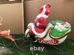 Santa With Sleigh Reindeer Lighted Blow Mold, 72 Christmas Yard Decoration RARE