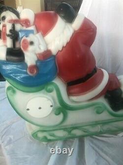 Santa With Sleigh Reindeer Lighted Blow Mold, Christmas Yard Decoration RARE