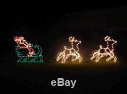 Santa in Sleigh Reindeer Animated Outdoor LED Lighted Decoration Steel Wireframe