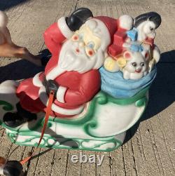 Santa in Sleigh Toy Sack Reindeer Lighted Blow Mold Christmas Yard Decoration