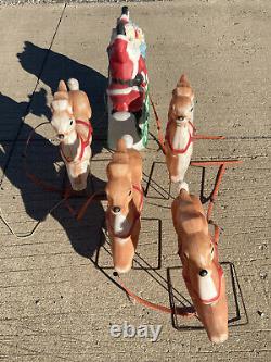 Santa in Sleigh Toy Sack Reindeer Lighted Blow Mold Christmas Yard Decoration