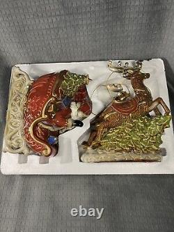 Santa in Sleigh With 2 Reindeer Costco #910145 Vintage Ceramic Repaired