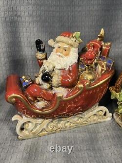 Santa in Sleigh With 2 Reindeer Costco #910145 Vintage Ceramic Repaired
