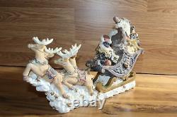 Santa in sleigh with boy and girl four reindeer on clouds Rare VTG Unique 80's