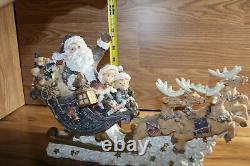 Santa in sleigh with boy and girl four reindeer on clouds Rare VTG Unique 80's
