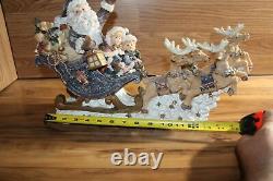 Santa in sleigh with boy and girl four reindeer on clouds Rare VTG Unique 80's