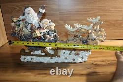 Santa in sleigh with boy and girl four reindeer on clouds Rare VTG Unique 80's