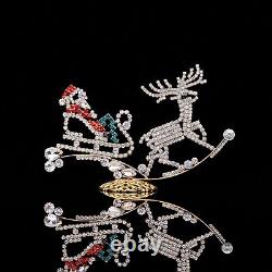 Santa on Sleigh with Reindeer (Clear, Green, Re), Handcrafted, red, clear, green