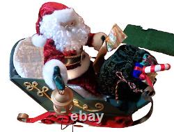 Santa's Best 2002-ANIMATED Lighted Santa in Sleigh & Reindeer Christmas-PREOWNED