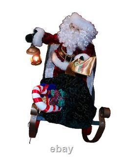 Santa's Best 2002-ANIMATED Lighted Santa in Sleigh & Reindeer Christmas-PREOWNED
