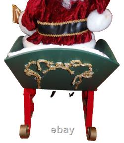 Santa's Best 2002-ANIMATED Lighted Santa in Sleigh & Reindeer Christmas-PREOWNED