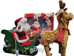 Santa's Best reindeer Santa sleigh animated Motion large Works in box