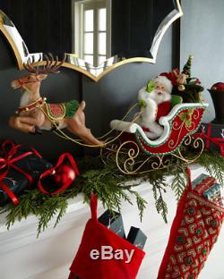 Santa's Sleigh & Flying Reindeer TABLETOP DECOR 23W x 14.5T USA Designers