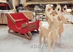 Santa's Sleigh & Reindeer MDF Large Unpainted Wooden To Sit In 1150mm Long Santa