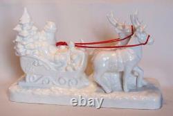 Santa's Sleigh and Reindeer porcelain MUSIC BOX plays Jingle Bells 1980's rare