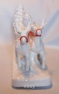 Santa's Sleigh and Reindeer porcelain MUSIC BOX plays Jingle Bells 1980's rare