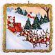 Santa Withsleigh & Reindeer Bringing Toys Glittered Wood Xmas Ornament Vtg Img