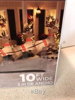 Santas Sleigh Airblown Inflatable Reindeer Christmas Holiday Rare Lighted
