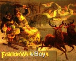 Scarce 1901 Htl Christmas Postcard Santa Claus Reindeer Sleigh Cherubs Toys Snow
